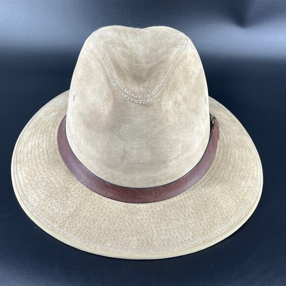 Vintage London Fog Mens Fedora Size Medium 7 - 7 1/8 Tan Leather Made In USA - Picture 9 of 14